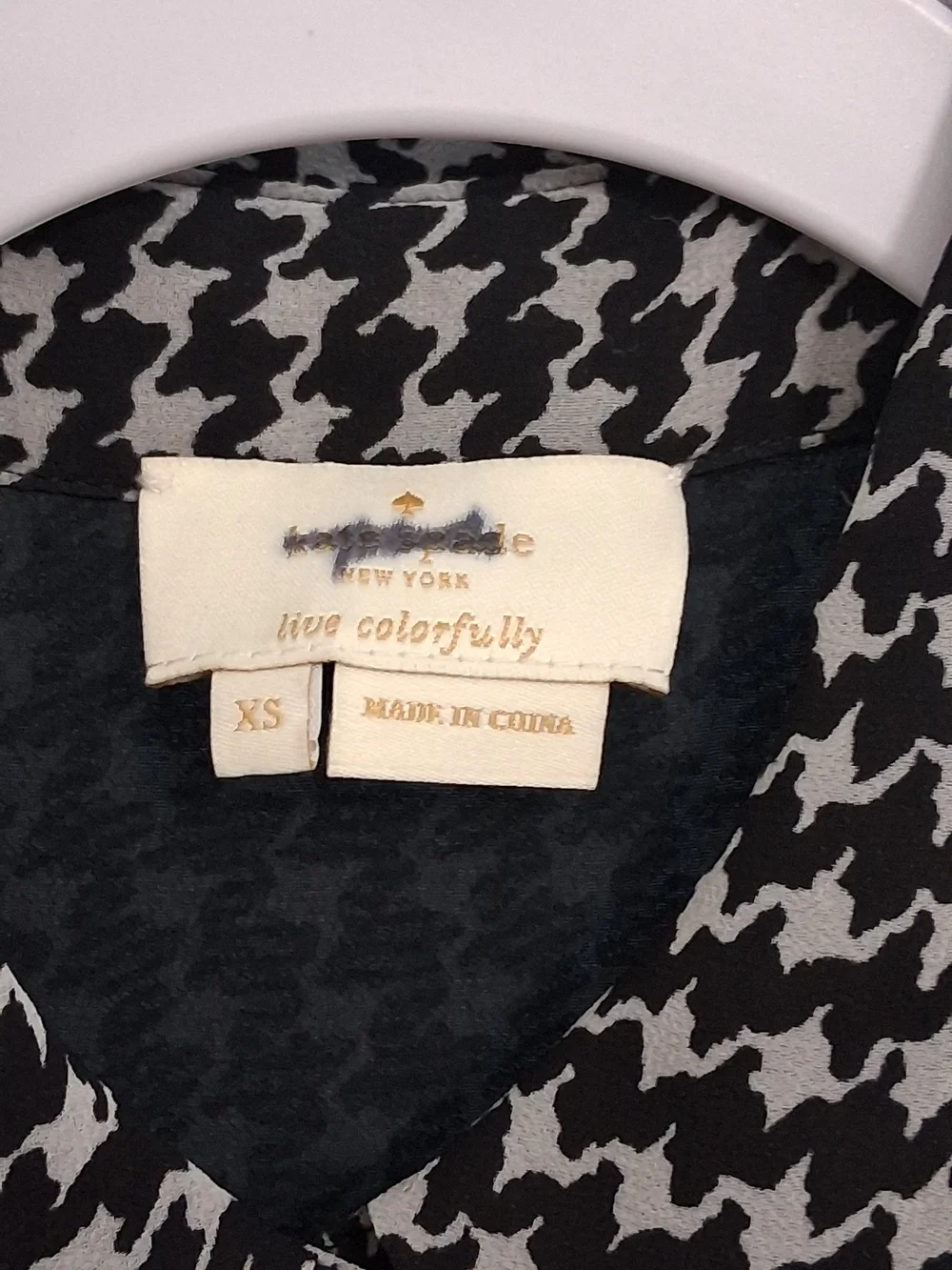 kate spade Black and White  Houndstooth Tie-Neck Sheer Blouse